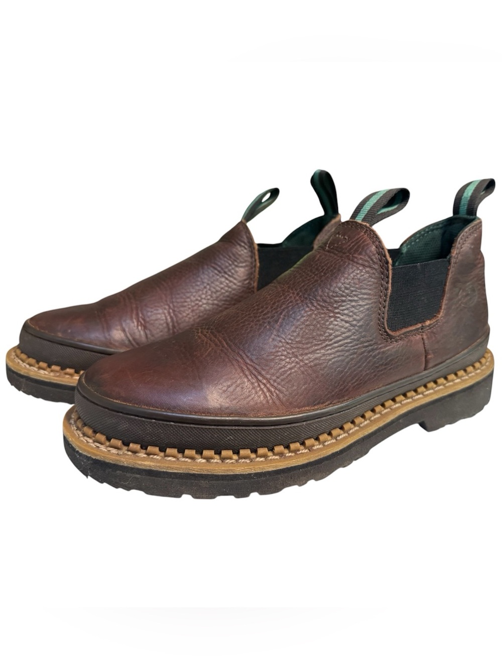 Georgia Giant Romeo Brown Leather Slip-Work Boots with Tan Welt - 10